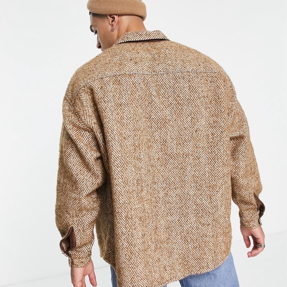 Asos Design Men's Classic Brown Herringbone Shirt Jacket